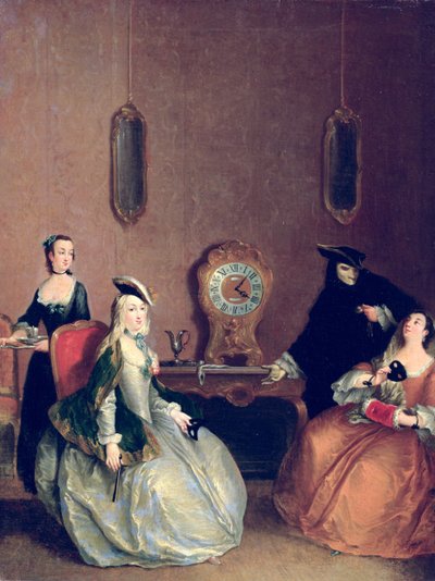 Interieur scène - gemaskerd feest door Pietro after Longhi